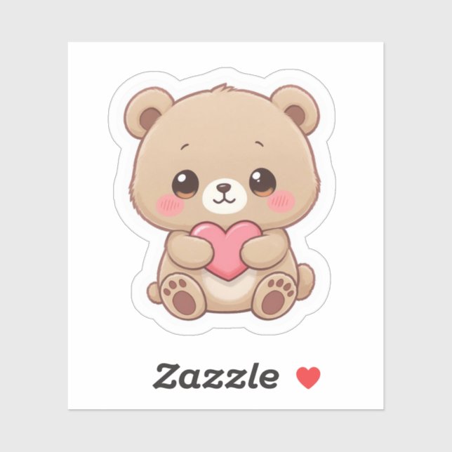 Adesivo Urso Chibi Adorável com Coração  (Folha)