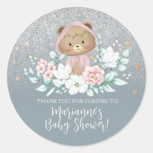 Adesivo  Urso Chuveiro de Bebê Floral Brilho Azul Boêmio