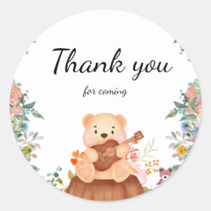 Adesivo Urso-Cinto toca guitarra, floral, aniversário