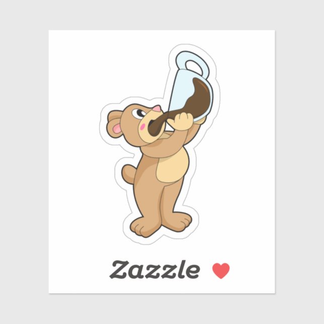 Adesivo Urso com Taça de Café (Folha)