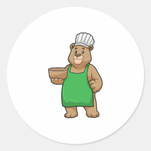 Adesivo Urso como Cozinheiro com placa de Cozinhar e Bowl