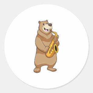 Adesivo Urso como músico com saxofone