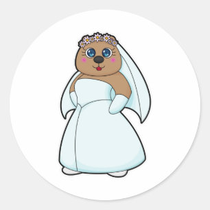 Adesivo Urso como Noiva com Grinalda de Flores