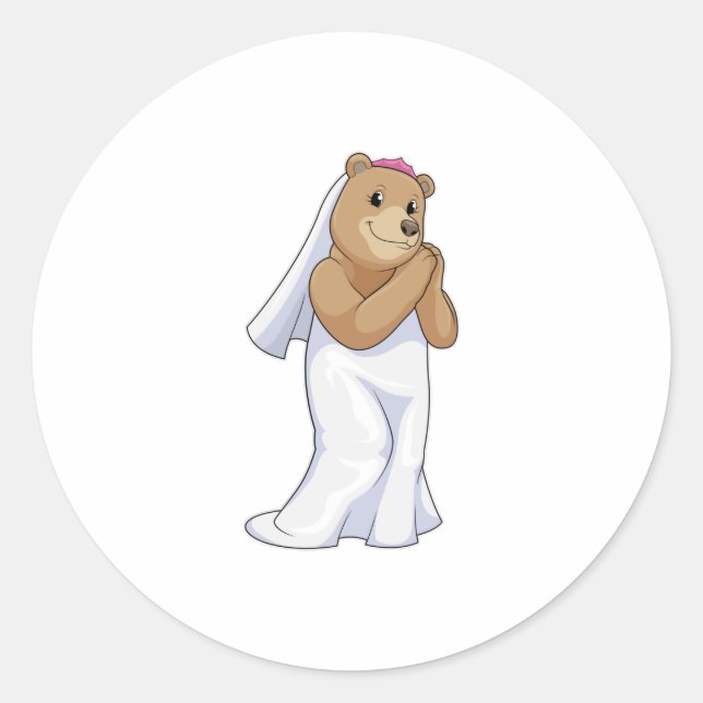 Adesivo Urso como Noiva com Véu (Frente)