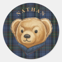 Adesivo Urso de Cabeça de Luxo Plaid Preppy