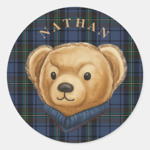 Adesivo Urso de Cabeça de Luxo Plaid Preppy