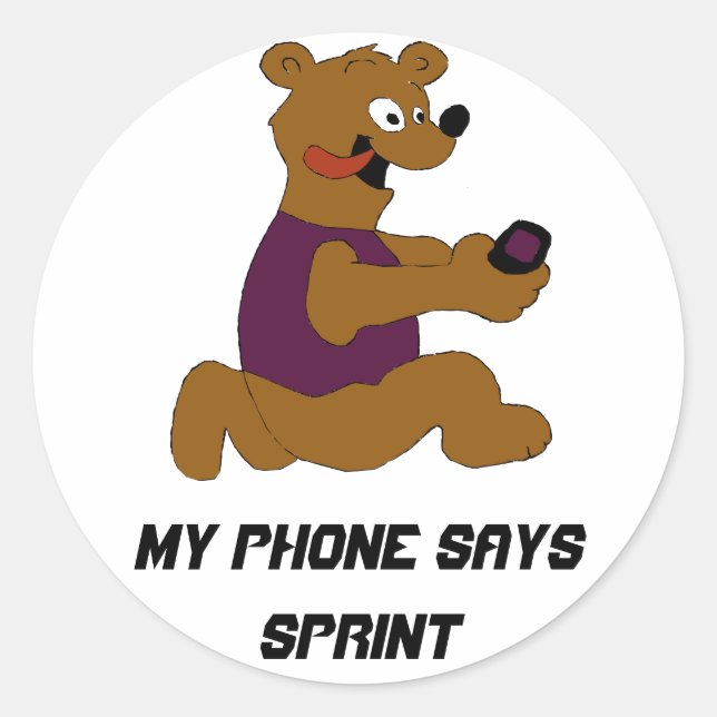 Adesivo Urso de Cartoon Louco com Telefone Celular (Frente)