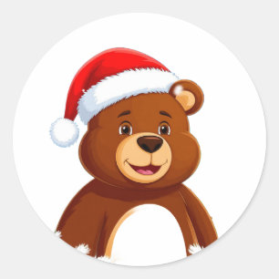 Adesivo Urso de desenho animado fofo com chapéu de Papai N