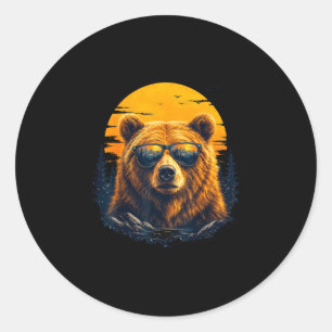 Adesivo Urso de hiking com óculos de sol arte retrô de mon