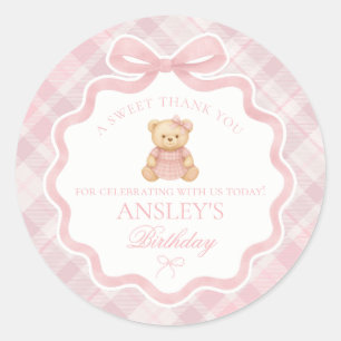 Adesivo Urso de Laço Coquete Rosa Favor de Aniversário Xad
