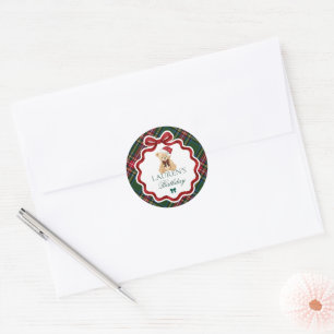 Adesivo Urso de Natal em Xadrez Escocês Selo de Envelope d
