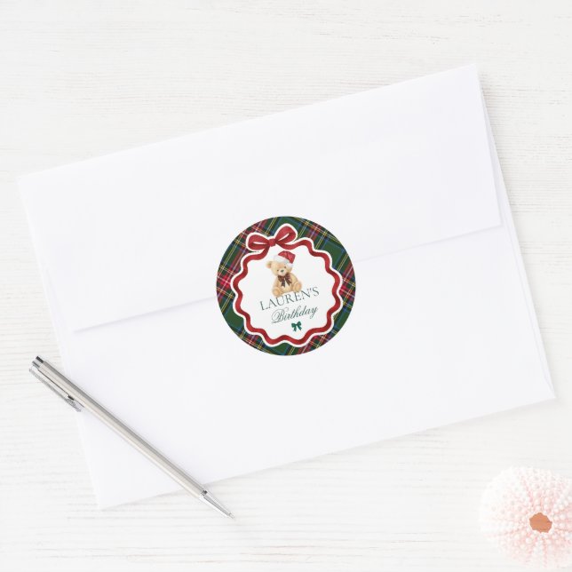Adesivo Urso de Natal em Xadrez Escocês Selo de Envelope d (Envelope)