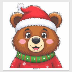 Adesivo Urso de Natal Fofo Com Chapéu de Papai Noel