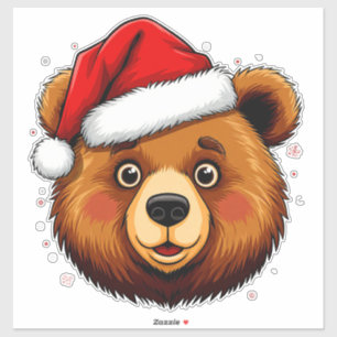Adesivo Urso de Natal Fofo Com Chapéu de Papai Noel