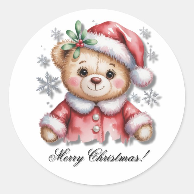 Adesivo Urso de Natal Fofo e Flocos de Neve (Frente)