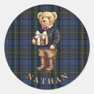 Adesivo Urso de Natal Xadrez Luxo Preppy
