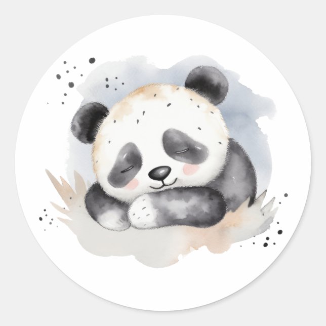 Adesivo Urso de Panda Bebê, Aquarela Dormindo (Frente)