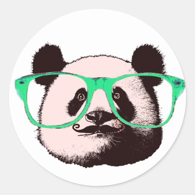 Adesivo Urso de Panda Steampunk em Óculos com bigode (Frente)