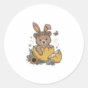 Adesivo Urso de Páscoa Fofo em Ovo Rachado Vetor Vintage_1