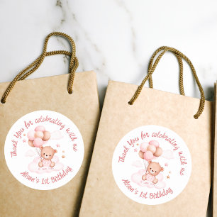 Adesivo Urso de peluche rosa com balões sobre nuvens, sob 