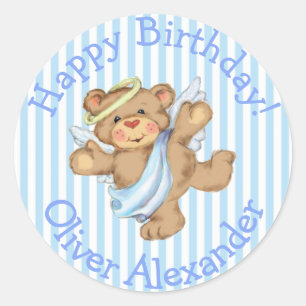 Adesivo Urso de Pelúcia Anjo Personalizado de Aniversário