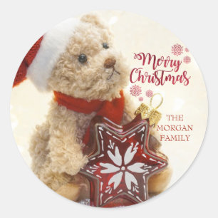 Adesivo Urso de Pelúcia,Chapéu de Papai Noel,Enfeite de Na