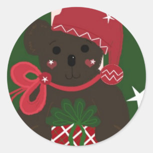 Adesivo Urso de pelúcia de Natal em Fundo Verde