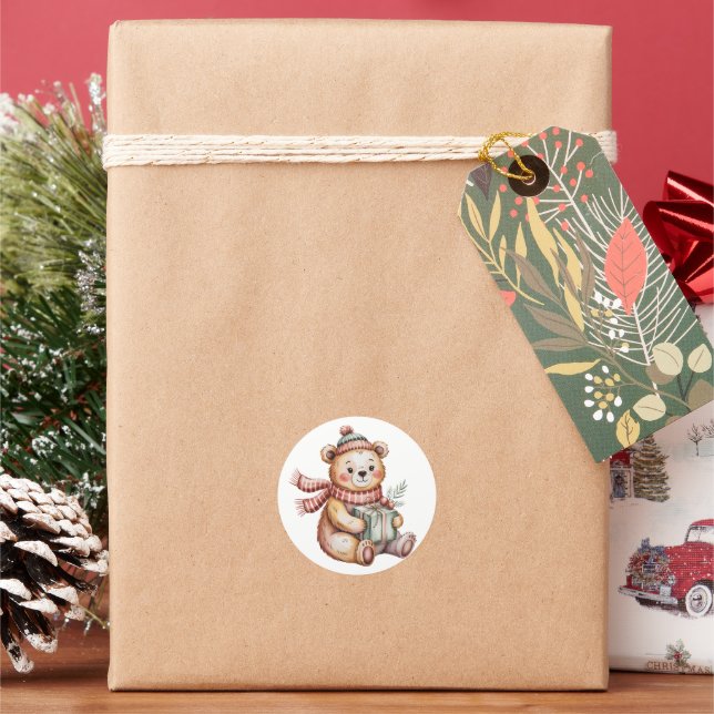 Adesivo Urso de pelúcia de Natal fofo segurando presente e (Feriado)