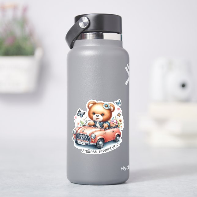 Adesivo Urso de Pelúcia Dirigindo um Carro Conversível (HidroFlask)