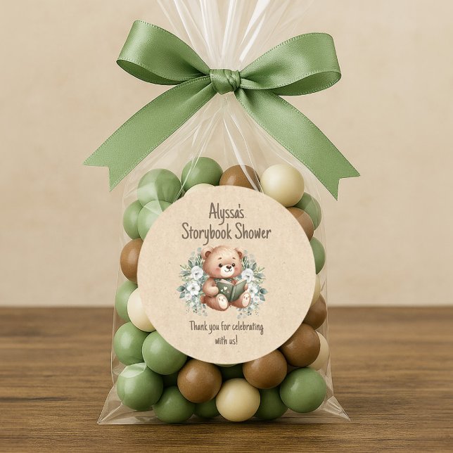 Adesivo Urso de pelúcia do livro de histórias Agradeciment (Teddy bear storybook baby shower "Thank you" sticker.
)