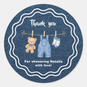 Adesivo Urso de pelúcia em jeans azul, obrigado pelo chá d
