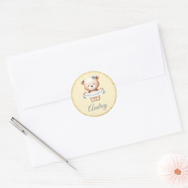 Adesivo Urso de Pelúcia Fofo com Aniversário (Envelope)