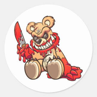 Adesivo urso de pelúcia mau coberto de sangue e segurando