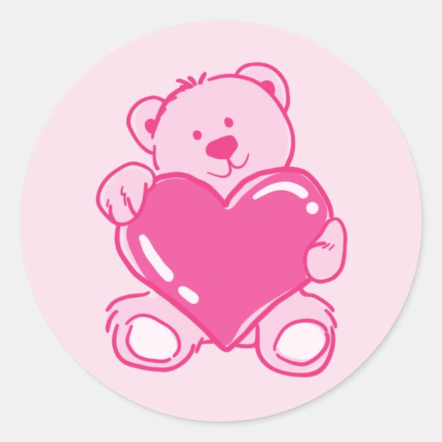 Adesivo Urso de Pelúcia Rosa Fofo com Coração para Present (Frente)