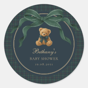 Adesivo Urso de pelúcia xadrez vintage com laço verde