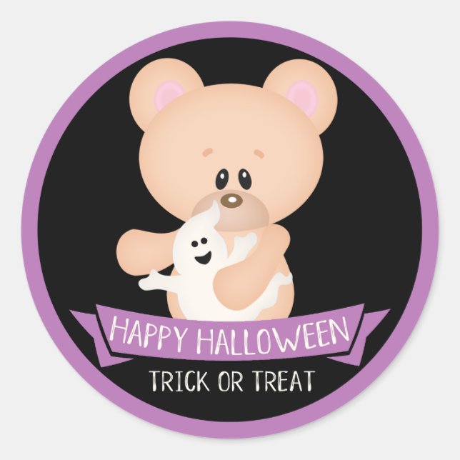Adesivo Urso de Teddy Bonito com Fantasma - Halloween (Frente)