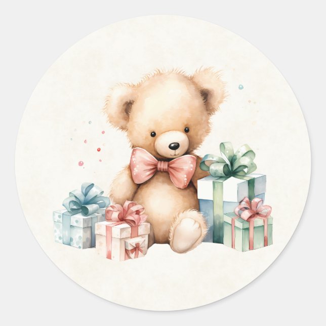 Adesivo Urso de Teddy Bonito com Presentes de Natal (Frente)