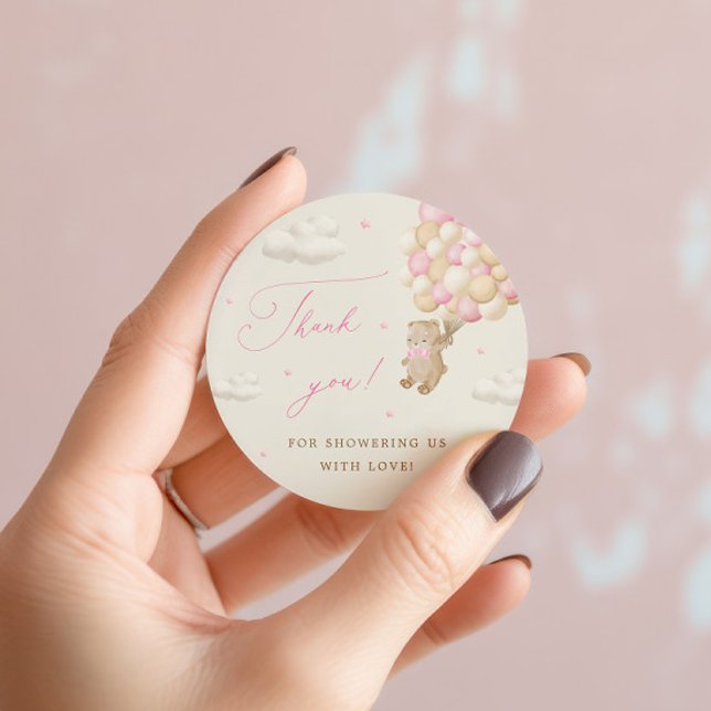 Adesivo Urso de Teddy com Balões Rosa Muito Obrigado (Criador carregado)