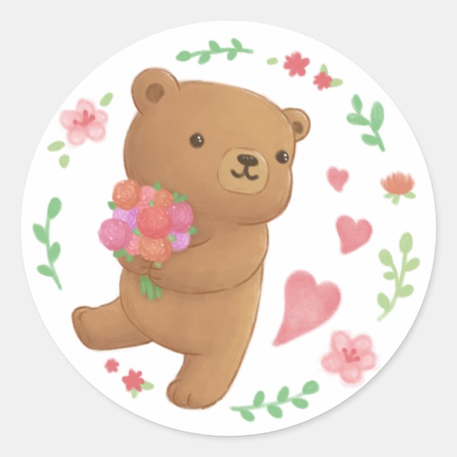 Adesivo Urso de Teddy com Flores (Frente)