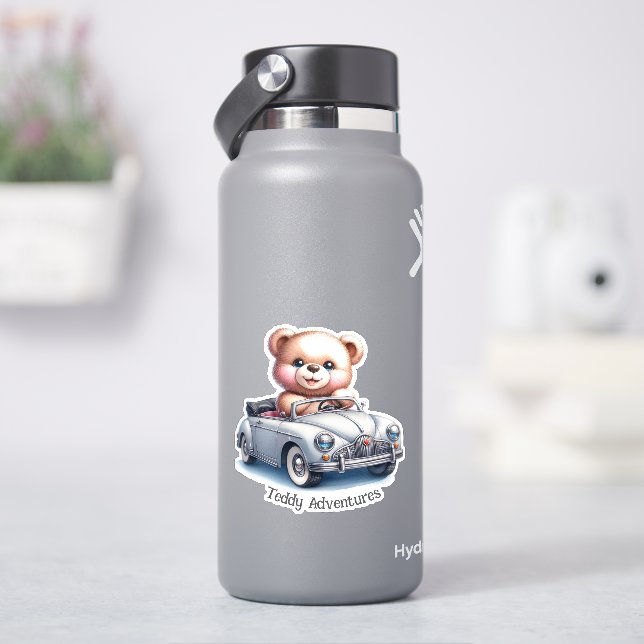 Adesivo Urso de Teddy Dirigindo um Carro Convertível (HidroFlask)