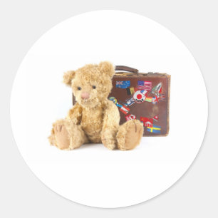 Adesivo urso de ursinho e mala de viagem velha do vintage