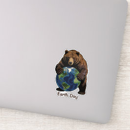 Adesivo Urso do Dia da Terra Abraçando o Design do Planeta