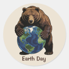 Adesivo Urso do Dia da Terra Abraçando o Design do Planeta