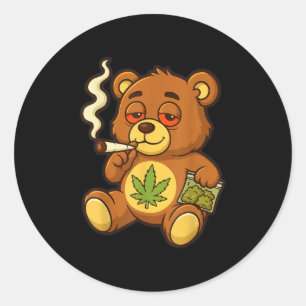 Adesivo Urso Engraçado, Urso Fumante Engraçado Com Folha C