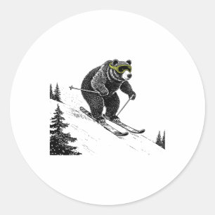 Adesivo Urso Esquiando, Esportes de Inverno Divertidos, Pa