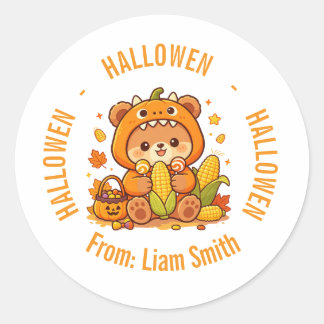 Adesivo Urso Fofo Abóbora Nome Personalizado Halloween