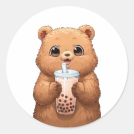 Adesivo Urso Fofo Bebendo Chá de Boba | Kawaii Chá Bubble
