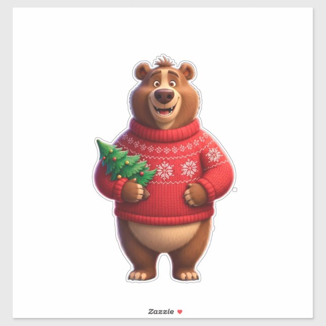 Adesivo Urso Fofo de Suéter de Natal (Folha)