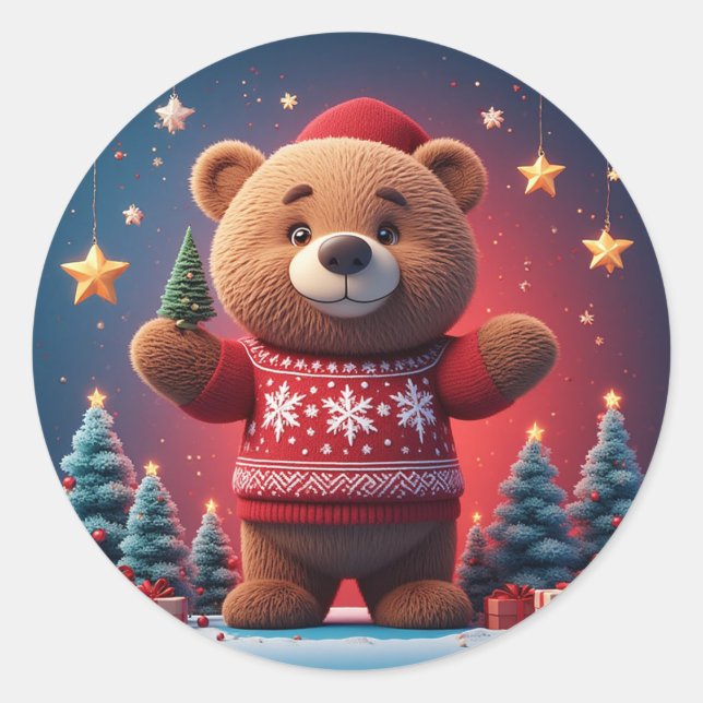 Adesivo Urso Fofo de Suéter de Natal (Frente)