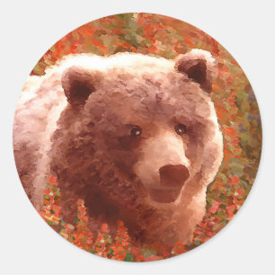 Adesivo Urso Grizzly na Pintura de Arte Selvagem com Algas